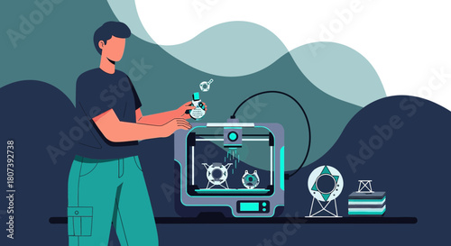 3D printing technology illustration showcases creative design process in modern manufacturing