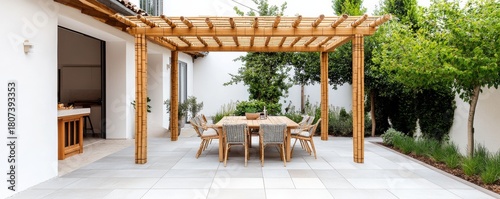 Bamboo Pergola over Dining Table in Outdoor Patio Space, Outdoor Living , Pergola Design