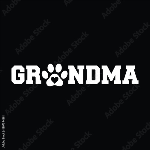 Pet Grandma Typography with Paw Print and Heart – GR♥NDMA Design