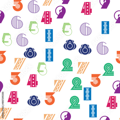 Seamless pattern with beautiful numbers. Algebra and geometry, calculations.