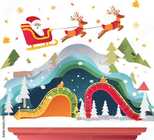 Festive Santa Flight Over Winter Wonderland