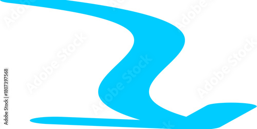 An abstract, fluid, serpentine shape in a vibrant cyan color, isolated on a plain white background.