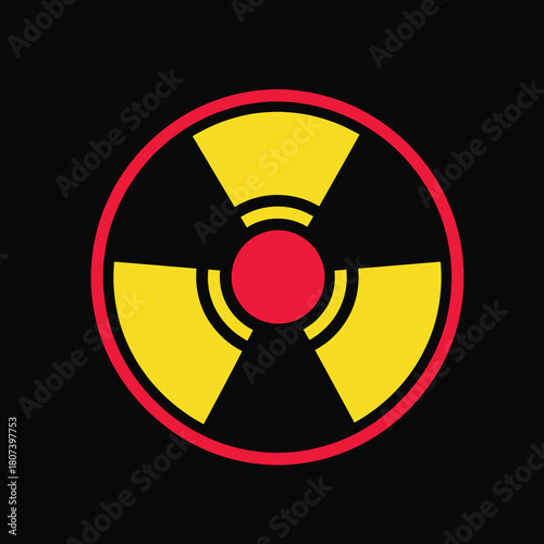 Red and yellow radiation hazard symbol on black background warning danger