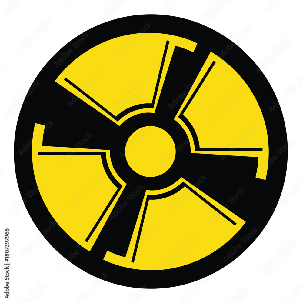 Obraz premium Yellow and black radiation hazard symbol on white background warning danger