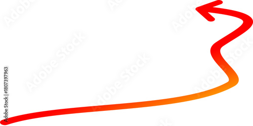 A hand-drawn wavy arrow with a red to orange gradient pointing upwards on a white background.