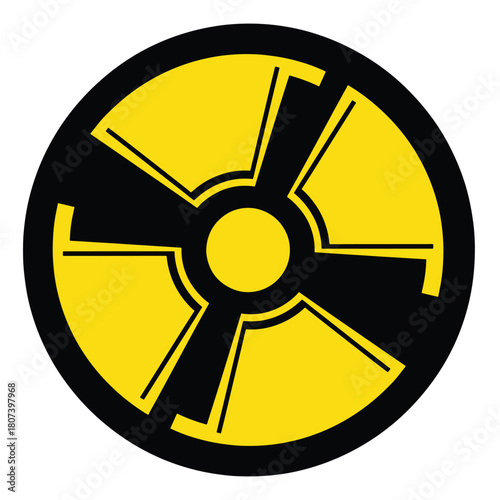 Yellow and black radiation hazard symbol on white background warning danger