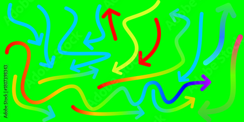 A collection of colorful hand-drawn arrows pointing in various directions on a green screen background.