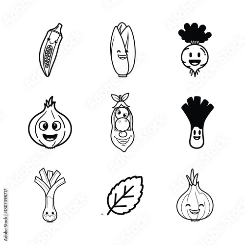 Cute hand drawn cartoon vegetables with happy faces