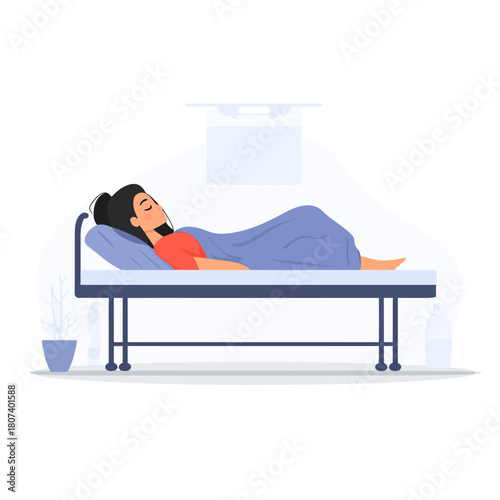 Woman Patient Resting in a Hospital Bed Illustration