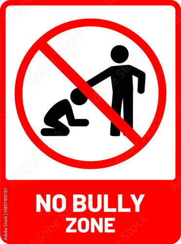 Zero Tolerance Policy No Bully Zone Safety Sign