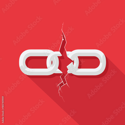 A broken chain link icon with red background graphic design