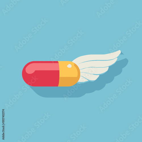 A flying pill with wings concept art illustration