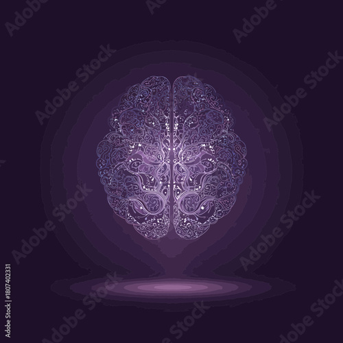 Abstract illustration of a creative brain with purple glow