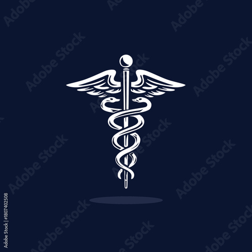 Caduceus symbol illustration on a blue background