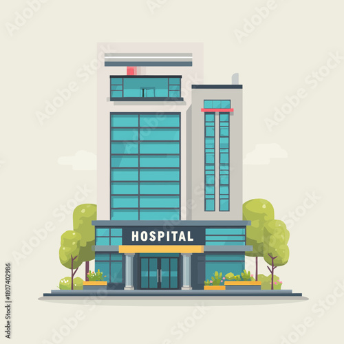 Modern Hospital building with large windows and welcoming entrance