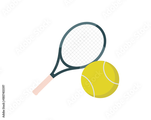 Tennis racket and ball isolated on white background