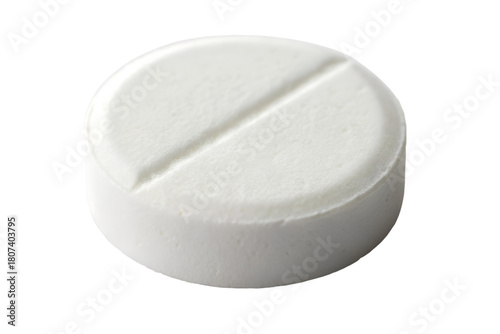Single White Medical Pill Isolated on Transparent Background