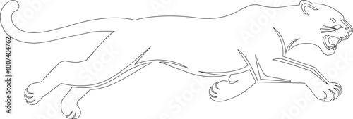Panther icon in black line style. Featuring a powerful leaping wild cat illustration, aggressive predator symbol, ideal for mascot design. Wildlife animal isolated on transparent background.