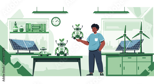 Sustainable technology integration with renewable energy and robotics engineering concept