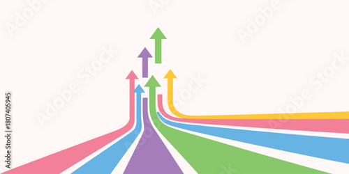 Colorful arrows converging and rising upward together