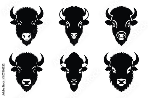 bison head of the modern vector silhouettes animals icon collection