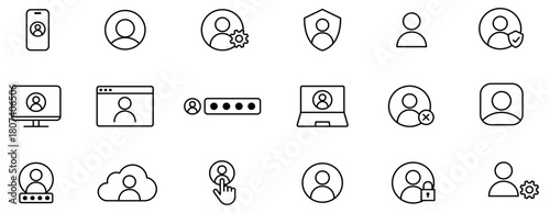 ユーザー・ユーザーアカウントの編集可能な線画アイコンセット