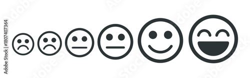 Customer satisfaction feedback scale from sad to extremely happy facial expression icons set on a white background. Vector