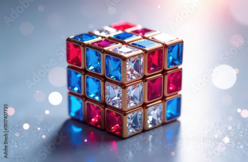 Luxury Crystal Puzzle Cube on Glossy Surface