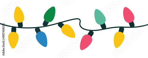 Colorful string of christmas lights on a white background