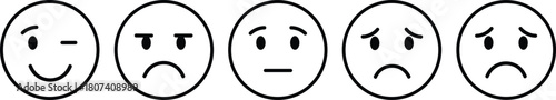 Customer satisfaction survey vector icons showing a scale of linear emojis from happy to sad, ideal for feedback and service rating.