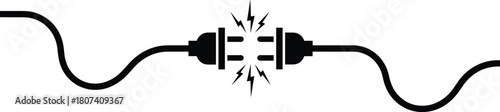 Electrical plug and socket vector with a connection spark, symbolizing power, energy, connection, data transfer, electricity, and technical malfunction concept.