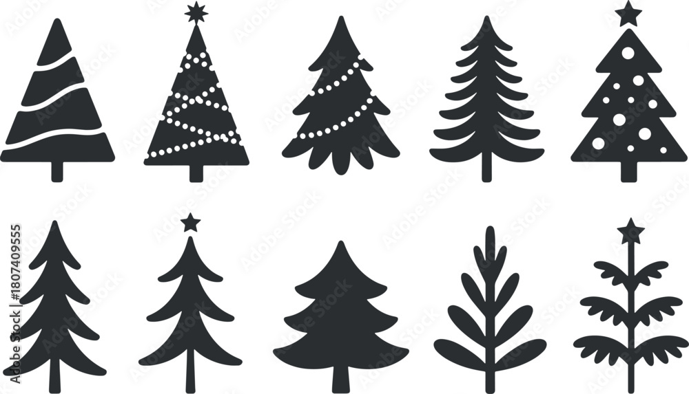 Fototapeta premium Collection of christmas trees silhouettes isolated on transparent background