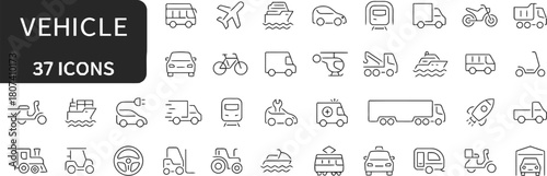 vehicle, buses, golf, mobility, set, line, forklift, description:, representing, presented, collection, title, helicopter, transportation, trailer, vector, icon, train, icons, steamroller., category:,