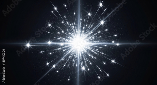 Sparkle effect with glittering star, flash, white, bright, shining, isolated, ray, glowing, explosion, magical, festive, silver, decoration, transparent, vector illustration, burst, design element