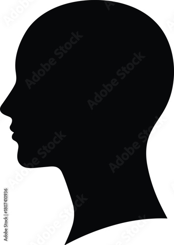 Minimalist human head silhouette in side profile, clean black vector illustration for identity, psychology, medical, avatar, and communication design concepts.