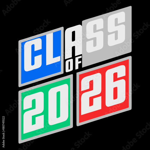 A vibrant and modern design celebrating the graduating class of 2026, featuring bold typography and eyecatching colors against a sleek black backdrop