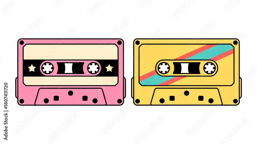 Obraz premium Colorful retro cassette tapes vector illustration for music media