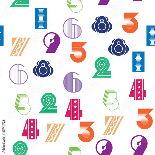 Seamless pattern with beautiful numbers. Algebra and geometry, calculations.