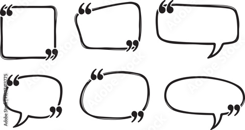 Hand Drawn Speech Bubbles and Quote Boxes Sketchy Outline Shapes for Text box dialogue on transparent background