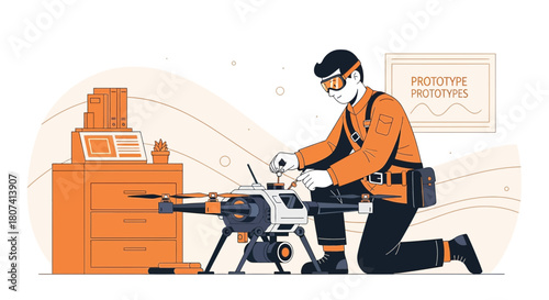 Innovative drone technology development by engineer in the workshop prototype construction process