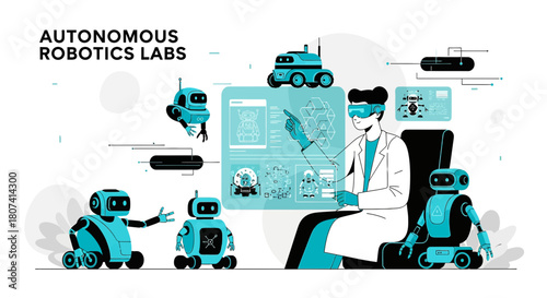 Innovative research: scientist designing futuristic robots in an advanced robotics laboratory