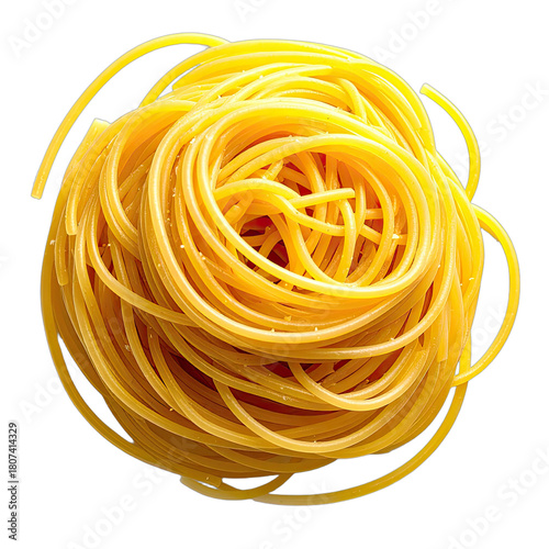 A macro shot of uncooked spaghetti nests against a deep black background.