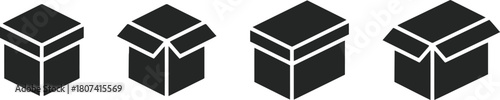 box, cube, isometric, icon, package, delivery, shipping, storage, container, object, symbol, graphic, design, vector, isolated, white background, collection, set, 3d, abstract, geometric, dark gray