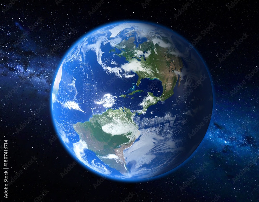 Fototapeta premium Planet Earth viewed from space with a starry nebula.