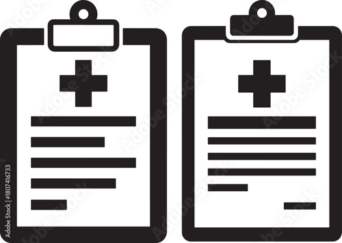 Two medical clipboard records silhouette