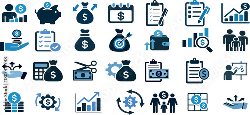 Business and finance vector icons for money management and banking