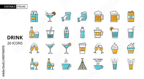 Assortment of Beverage Icons A Diverse Collection for Design and Illustration