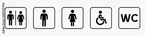 restroom, toilet, wc, signs, icons, symbols, men, women, male, female, disabled, accessibility, wheelchair, logo, graphic, design, vector, isolated, white background, collection, set, public, faciliti