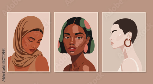Contemporary Portrait Series Diverse Women in Minimalist Art