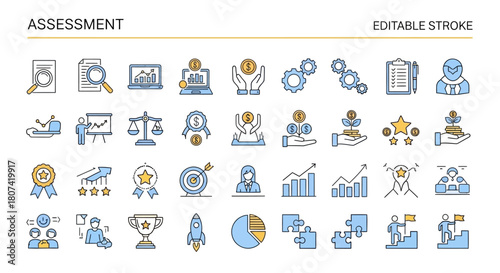 Sleek Line Collection of Business Assessment and Success Icons A Comprehensive Set for Growth Strategy, Analytics, and Evaluation
